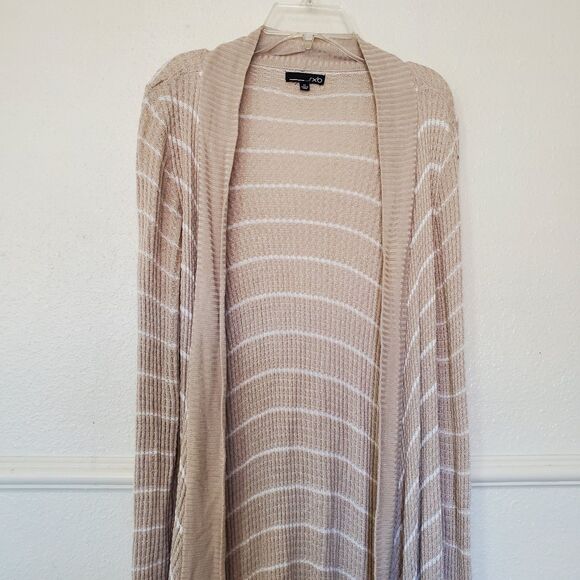 Rxb Striped Long Open Front Cardigan Long Sleeve Sweater Beige Boho Size M - Picture 1 of 14